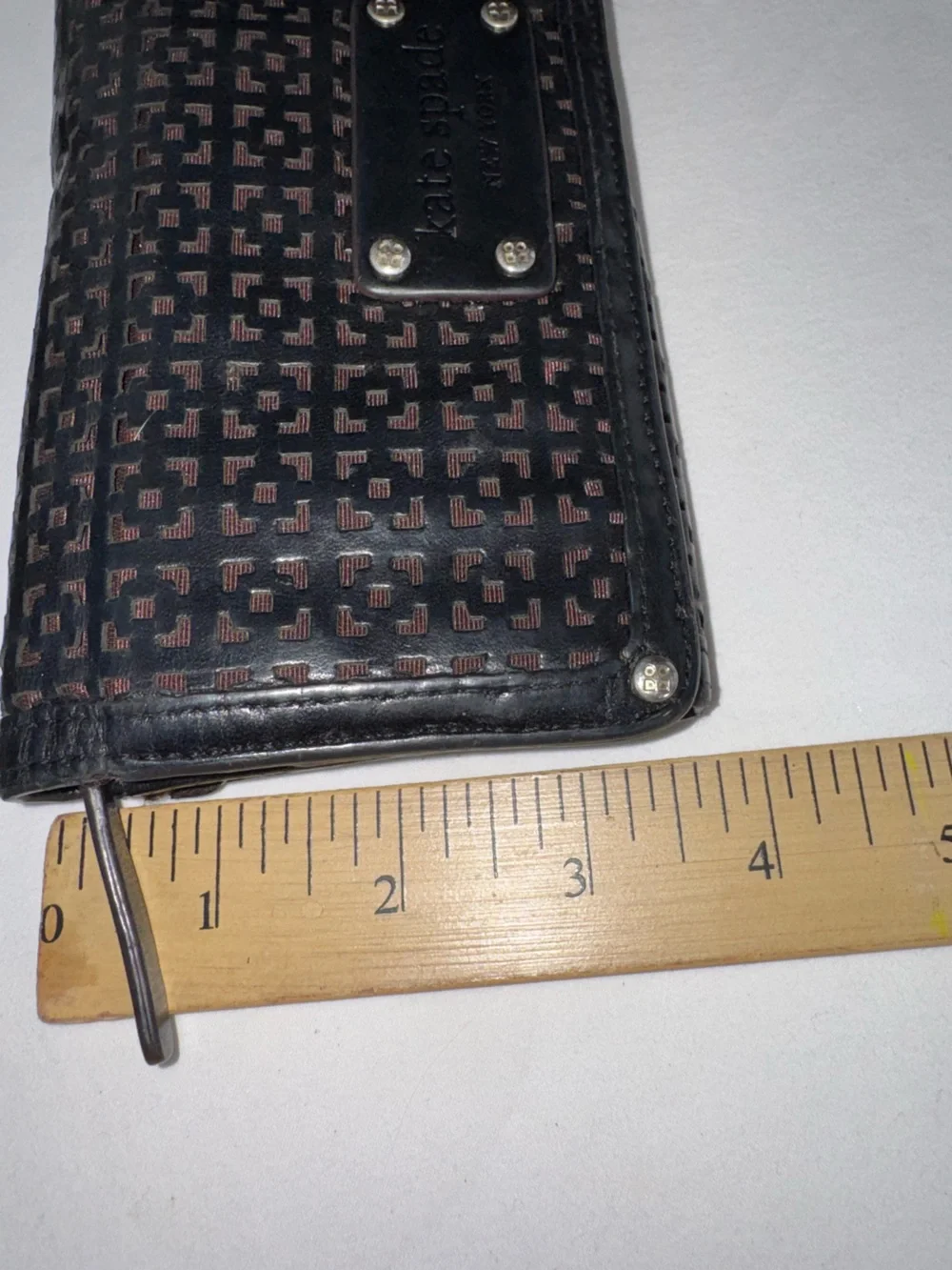 Kate Spade New York Metro Perforated Black Leather Flap Wallet Clutch Pouch EUC